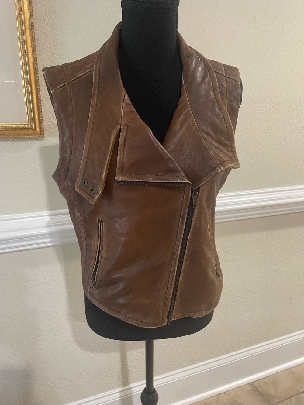 Vintage Donna Karan New York Brown Leather Vest